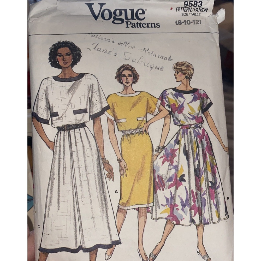 Vintage Vogue 9583 Dress Sewing Pattern Size 8 10 12 Cut Complete 80s Retro